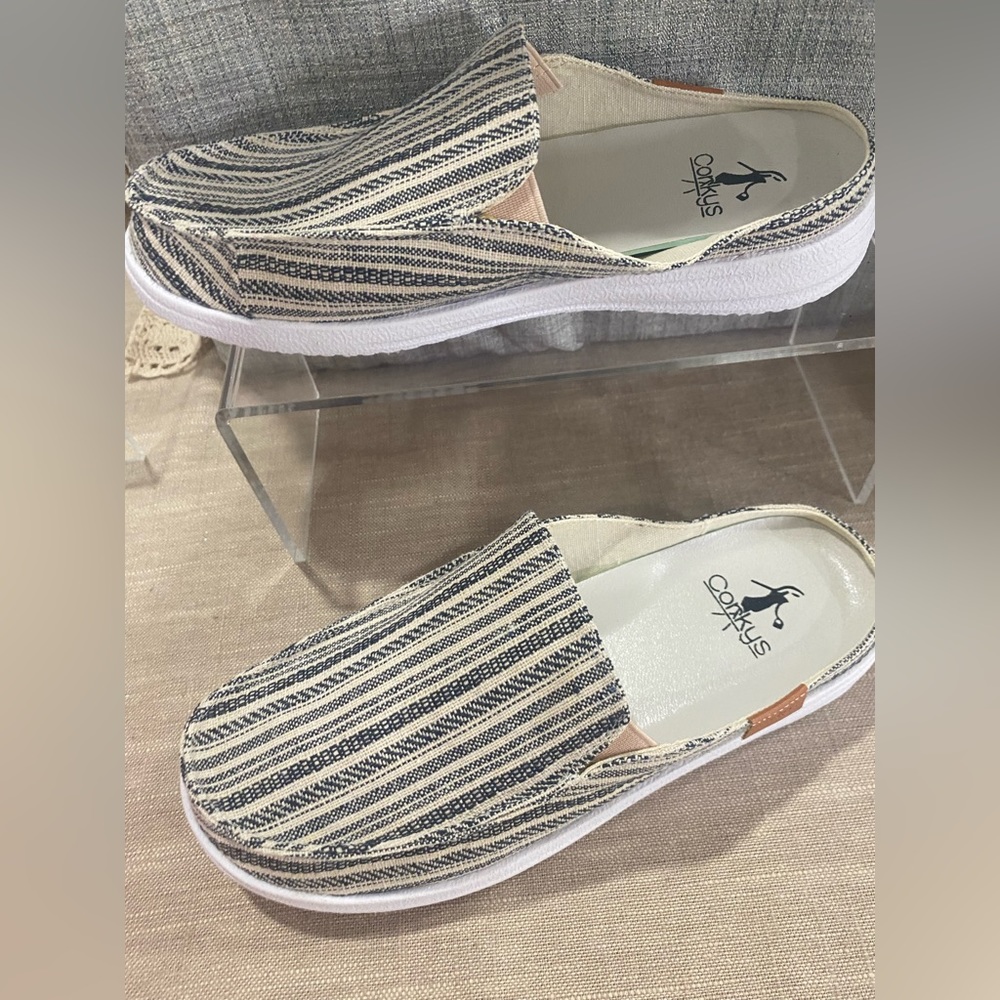 Corky’s Pontoon Black Stripe Slide Tennis Shoes